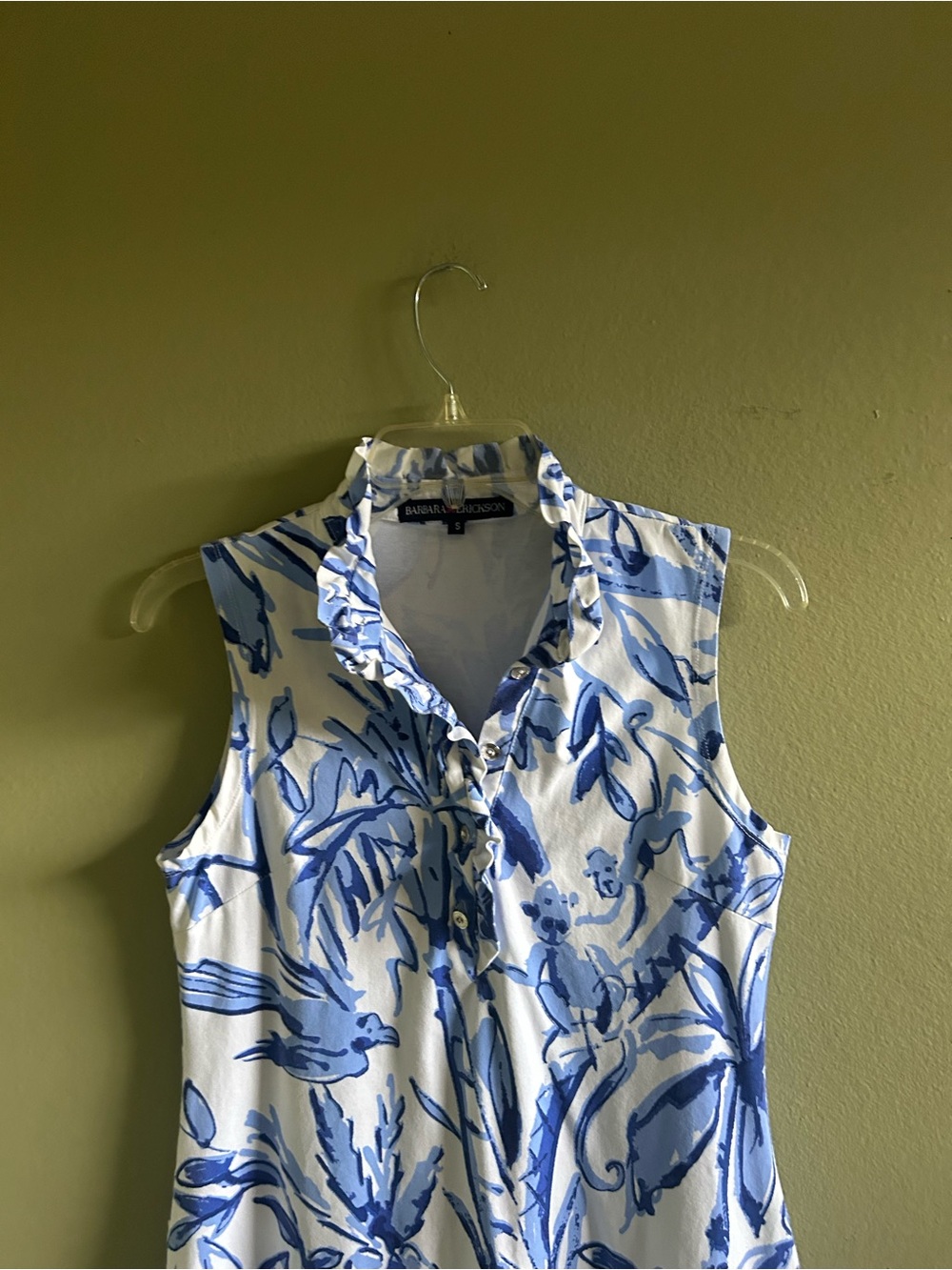 Barbara Erickson Sleeveless Blue & White Floral Shift Dress Sz S - Picture 3 of 7